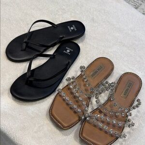 Steve Madden Black Flip Flops & Jeweled Slide Sandals Duo
